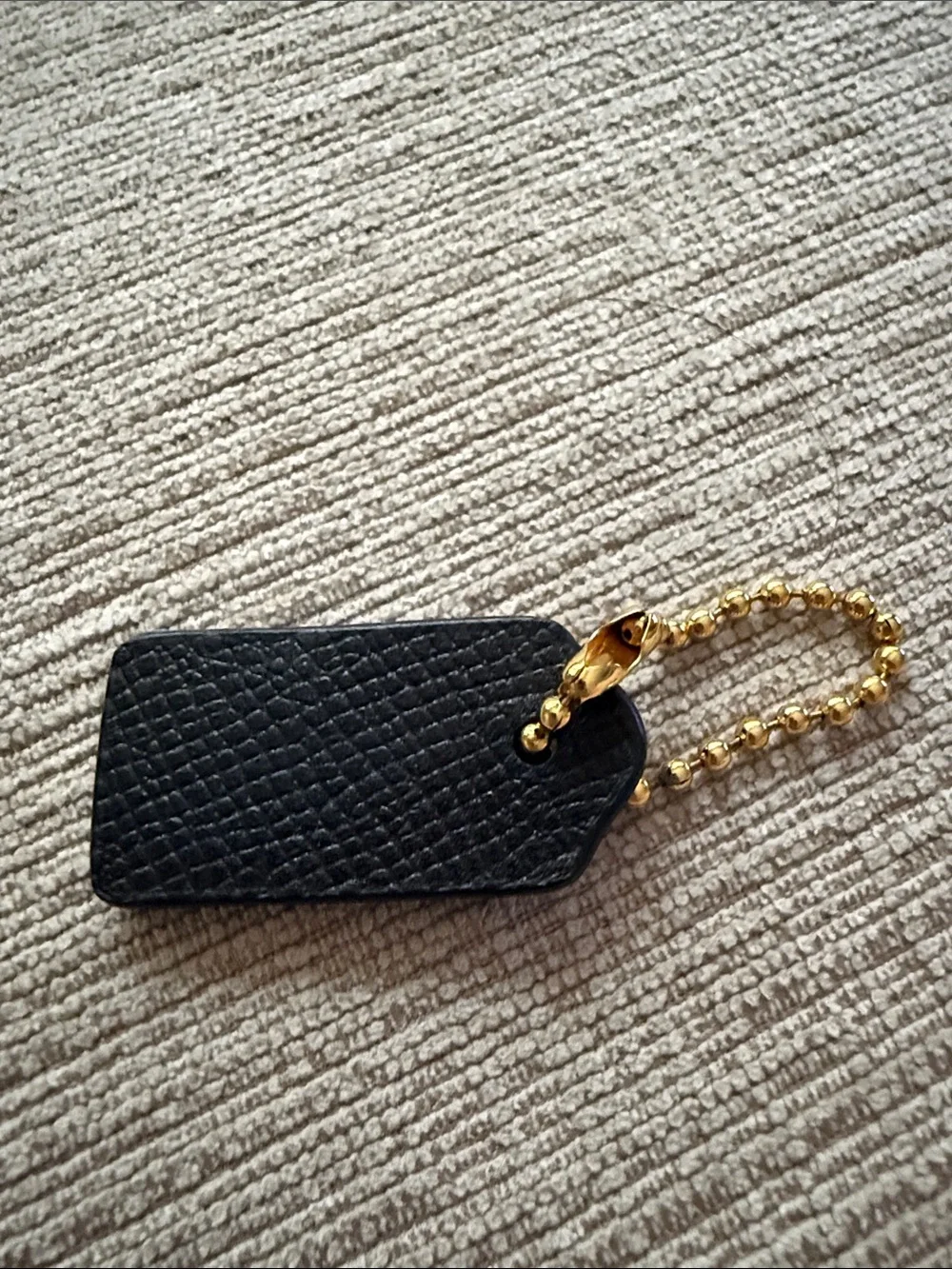 Coach Black Leather Bag Tag Key Holder with Gold Chain